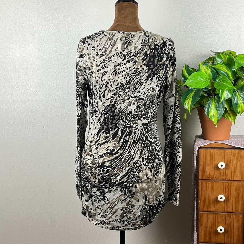 Miss Etam Brown Animal Print Long Sleeve Mini Dress/Top Size Small - Picture 4 of 10